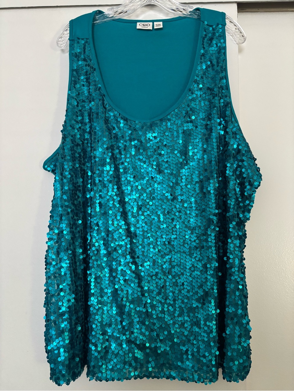Cato Teal Women's Top - Solid Scoop Neckline 26/28 Sequin